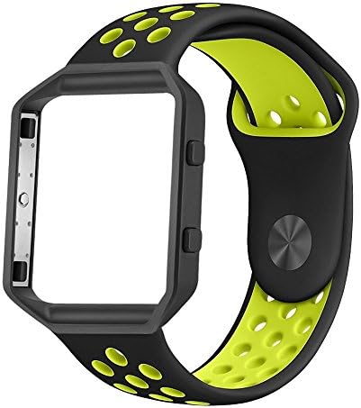 SWAWS Fitbit Blaze Band with Frame, Soft Silicone Sports Style Bracelet Replacement Strap Watch Band for Fitbit Blaze Smart Fitness Watch (Black/Yellow, Small(6.7''-8.7''))