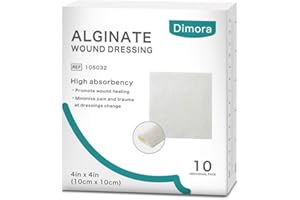 Dimora Calcium Alginate Wound Dressing, 4'' x 4'' Patches,10 Individual Sterile Pads, Soft and Highly Absorbent Dressing Gauze, Non-Stick Padding