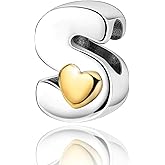 PARCOM S925 Sterling Silver Charms for Bracelets and Necklaces,Letter Charms A-Z for Bracelet Necklace with Golden Heart Initial Beads Pendant Jewelry Bracelets for Women Birthday Ceremony