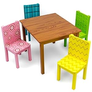 Amazon.com: Funny Furniture Kids Wooden Table & 4 Chairs ...