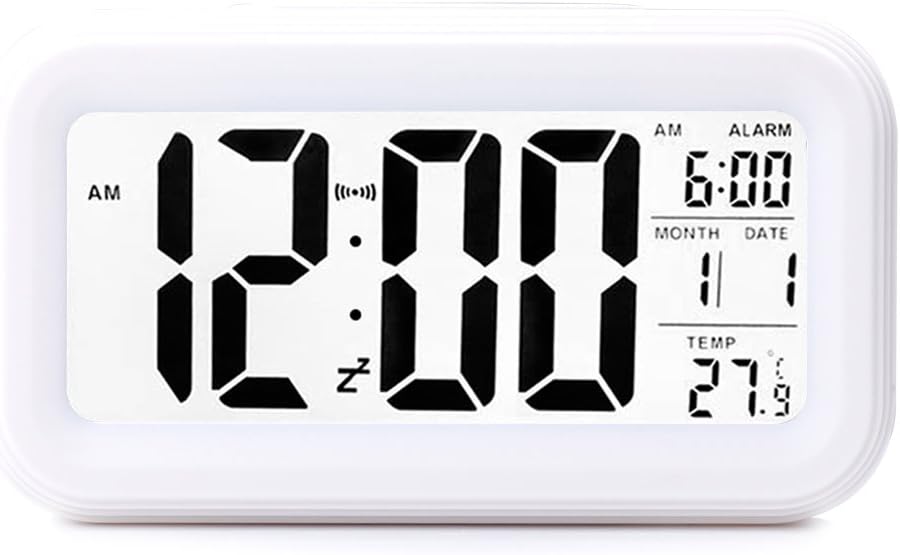 Honway Alarm Clock, LED Large Display Digital Alarm Clock Travel Alarm Clock with Calendar, Temperature Display, Snooze Function, Smart Back-light Battery Operated for Home Office Travel