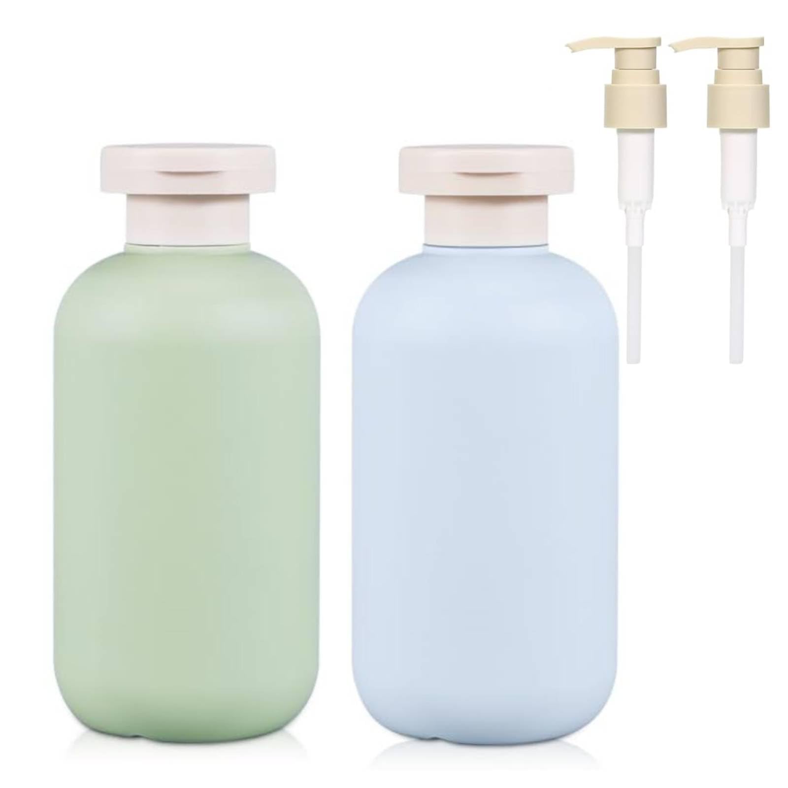 Travel Shampoo Bottles 2 Pcs with Flip Cap and Pump, Travel Bottles for Toiletries 200ml, Empty Leak Proof Squeeze Travel Containers, for Toiletries,Shampoo and Conditioner (Green+Blue)