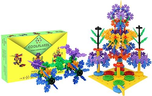 CoolFlakes Creative and Educational Interlocking Flakes With Included Building Base and Gears (Deluxe Box – 358 pieces)
