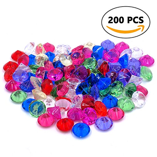 R.FLOWER Colorful Acrylic Diamond Crystals Faux Round Color Gems Jewels for Table Scatters, Vase Fillers, Event, Wedding, Party, Birthday Decoration Pirate Treasure, Pack of 200