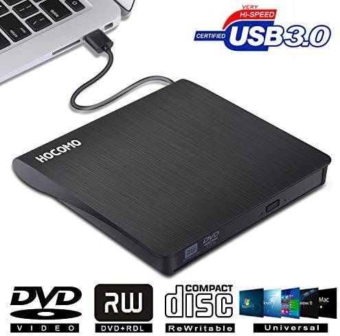 External DVD Drive for Laptop - USB 3.0 Portable Slim Burner Suitable for Compact Disc CD-R/DVD+R/DVD-R/DVD+R DL and Rewritable Disc CD-RW/DVD-RW/DVD+RW(Black)
