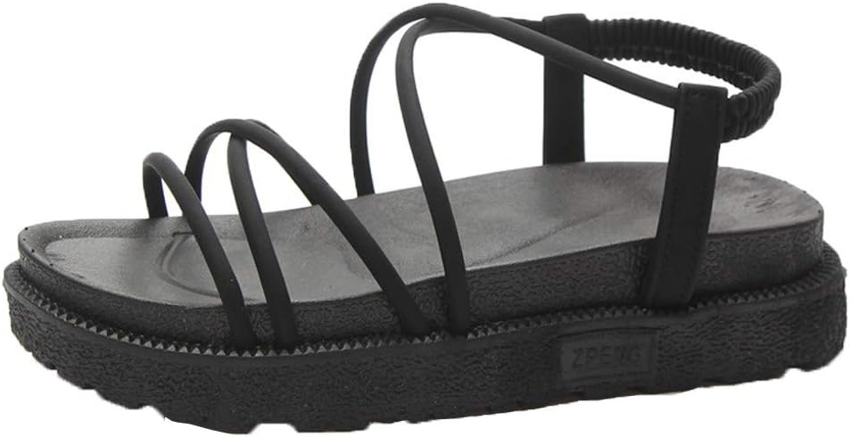 Women Peep Toe Flats Snadals Female Roman Thick-Bottom Flat Sandals Summer Elastic Band Open-Toe Shoes Ladies Platform Elastic Band Ankle Round Toe Beach Casual Wild Sandals veyikdg