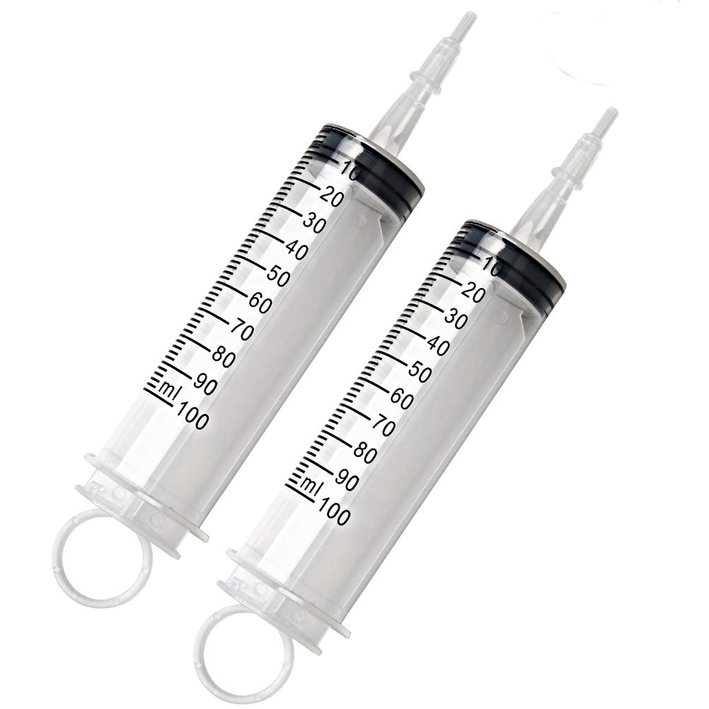 HSAN 2 pcs Syringes,100ml Reusable Plastic Measuring Syringe Disposable Plastic Catheter Tip Syringe for Hydroponics Nutrient Measuring Watering Refilling Lab Experiment