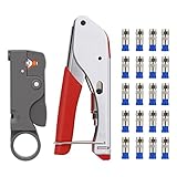 Amzdeal Cable Crimper Kit Tool for RG6, RG59, RG58 Universal Compression Tool, Coaxial Cable Stripper with 20 PCS F Compression Connectors