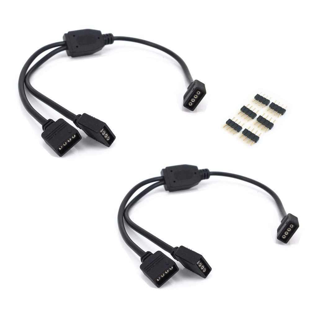 2PCS Black 4 Pins LED Splitter Cable LED Strip Connector 2 Way Splitter Y Splitter for One to Two RGB 5050 3528 LED Light Strips with 6X Male 4 Pin Plugs -30cm/12inch Long (1 to 2 Splitter Cable)