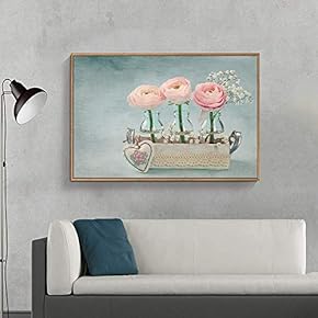Floating Framed Canvas Wall Art for Living Room, Bedroom Retro Flower Canvas Prints for Home Decoration Ready to Hang - 16x24 inches