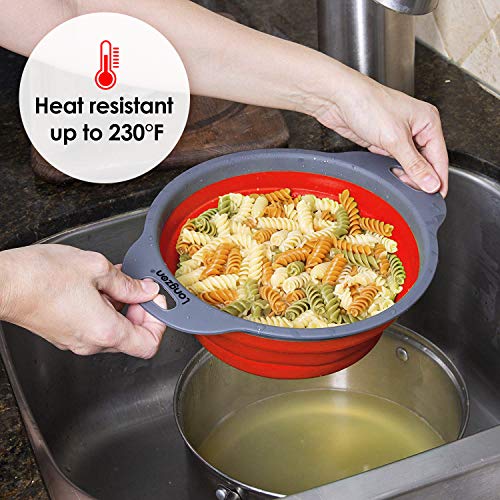 image for Longzon 2 Collapsible Colander Strainer Set, Over the Sink Vegetable/F