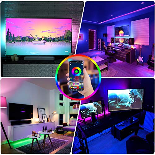 Morfone LED Strip 12M LED Streifen 5050 RGB, APP-Steuerung Bluetooth Musikalische Lichtband mit 44 Tasten Fernbedienung, 360 Leds 12V Netzteil LED Band für TV, Haus, Party, Bar Dekoration (2x6M)
