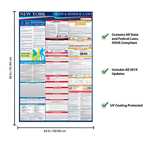 2019 (New) New York State and Federal Labor Laws Poster - OSHA Workplace Compliant 24" x 36" - All in One Required Posting - UV Coated - Thumbnail 3