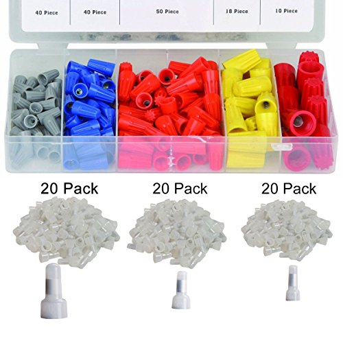 Wire Nut Assortment with Nylon Wire Crimp Cap - 158pcs #22-16 AWG Twist on Wire Nuts with Spring Inserted, 60pcs 22-16/16-14/12-10 AWG Closed End Crimp Terminal Connectors, Used on Wiring Projects