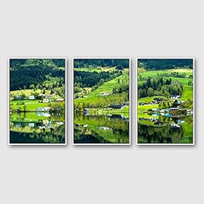 Framed Canvas Wall Art for Living Room, Bedroom Beautiful Nature Norway Landscape Canvas Prints for Modern Home Decoration Ready to Hang - 16"x24"x3 Panels
