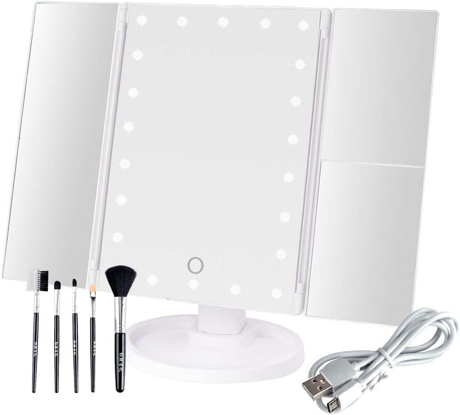 Upgraded TriFold Lighted Vanity Makeup Mirror with 3X/2X Magnification