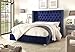 Meridian Furniture Aiden Collection Modern | Contemporary Velvet Upholstered Bed with Deep Button Tufting, Solid Wood Frame, and Custom Chrome Legs, Queen, Navy