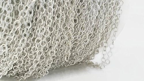 5ft (1.5m) Silver Plated Solid Brass Cable Chain- Closed Oval Links- 4 x 3mm