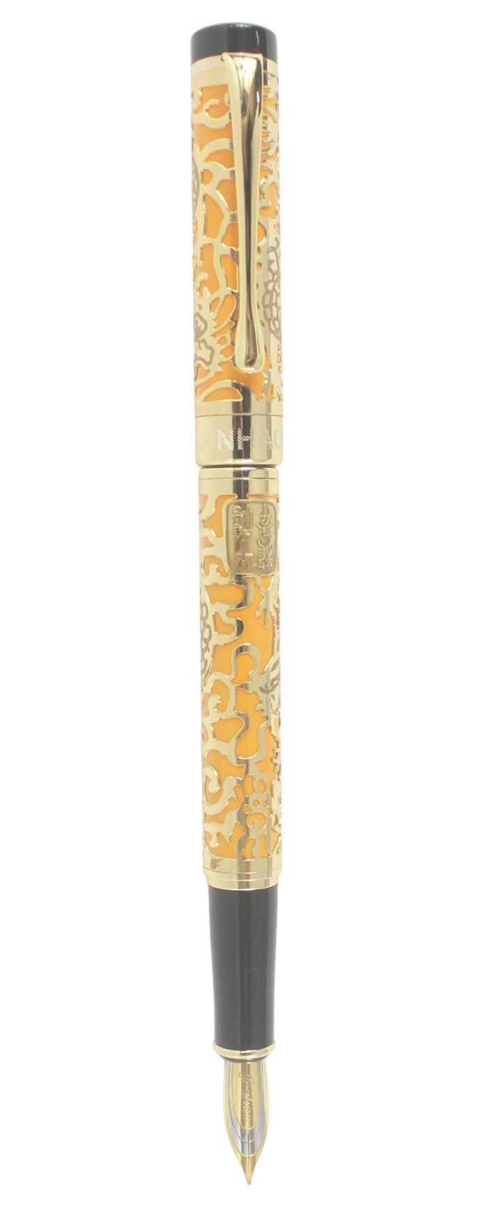 Sipliv 3D Metal Engraving Dragon Fountain Pen - Orange and Gold