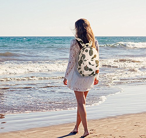 image for Toniker White Pineapple Printed Canvas Lightweight Backpack for Girls 