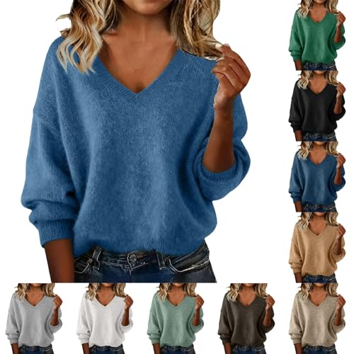Ladies Sweaters Think Soft Essentials Printed Jumpers Trendy Long Sleeve V Neck Therml Tops Stretch Curved Hem Warm Loose Fit Pullover Pretty Knitted Acrylic Pullovers Autumn Winter