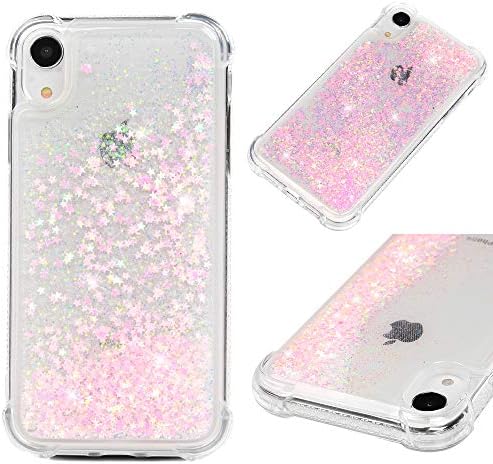 LaVibe iPhone XR Case Solid Color Bling Liquid Quicksand Flowing Moving Snow Design Cover Waterfall Floating Sparkle Hard PC Shell for iPhone XR - 6.1 inch