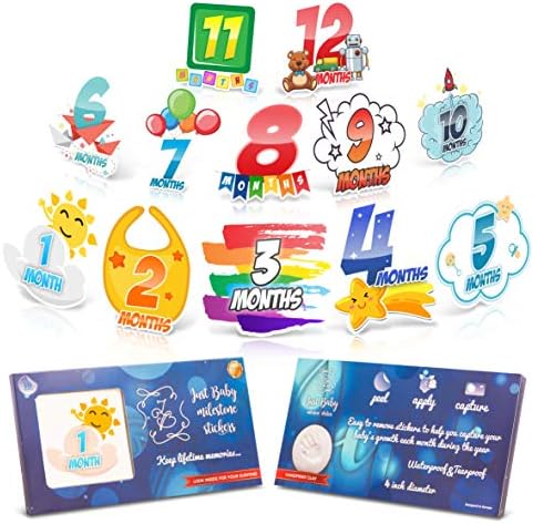 Baby Monthly Milestone Stickers – Unique Month Milestones for Infant Boys – Newborn Shower Gift - Blue Rainbow