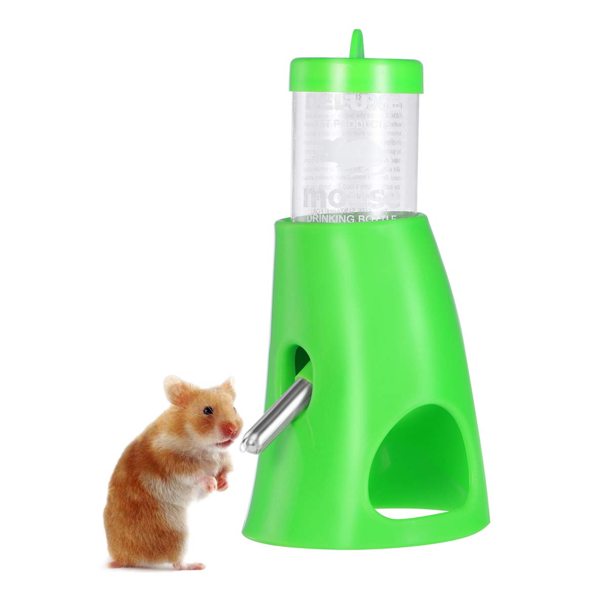 VILLCASE Hamster Water Bottle,2 in 1 Drinking Dispenser Feeder Hanging Drinking Dispenser Pet Supplies with Plastic Base Hut for Hamster (Random Color)
