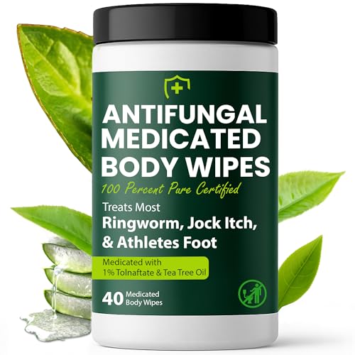 Body Wipes for Men & Women | Cleansing Body Wipes for Wrestling, Combat, Gym, Camping I Medicated with 1% Tolnaftate, Tea Tree Oil | Treats Ringworm, Jock Itch, Athlete's Foot | 40 Wipes