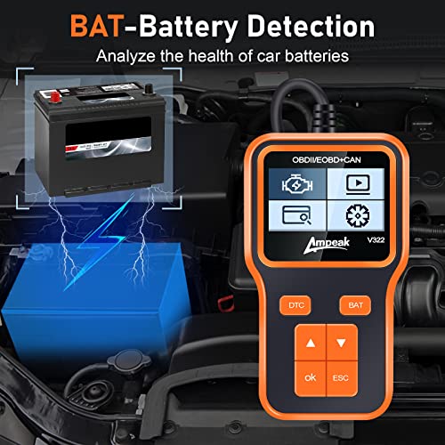 Ampeak OBD2 Scanner, Check Engine Code Reader, CAN Diagnostic Scan Tool, O2 Sensor Systems, EVAP Smog Check Scan Tool, Car Scanner Diagnostic for Since 1996 All OBDII Cars