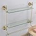 Leyden Wall Mount Glass Shelf，Gold Bathroom Shelf with Towel Bar TI-PVD Brass Material Double Layer