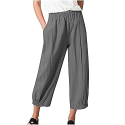 SMIDOW Linen Capri Pants for Women Plus Size