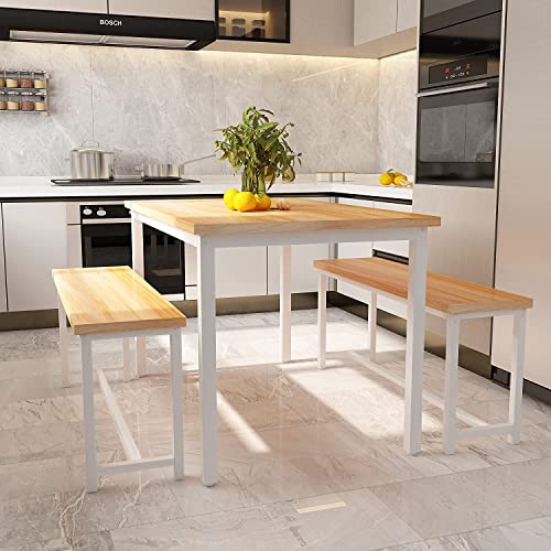 AWQM Dining Table Set with Two Benches, Kitchen Table Set for 46