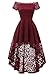 Dressystar Women's Lace Cocktail Dress Hi-Lo Off Shoulder Bridesmaid Swing Formal Party Dress 0042 Burgundy S