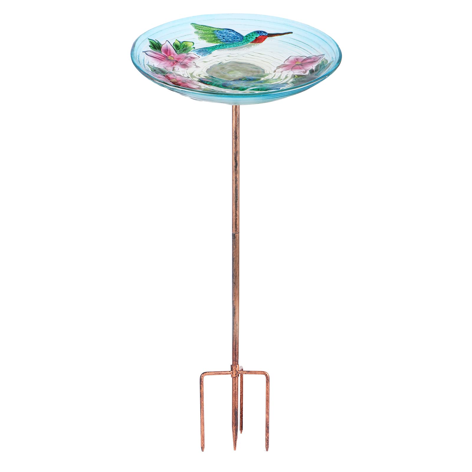 26 Inch Height Glass Bird Baths Birdfeeders with Metal Stake for Garden Lawn Yard Hummingbird