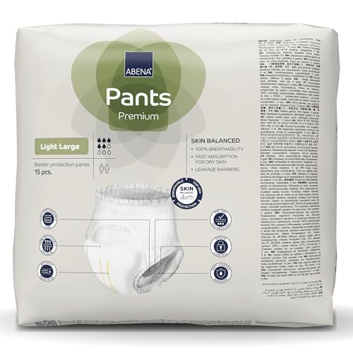Abena Incontinence Pants Light, Eco-Labelled Incontinence Pants for Men & Women, Comfortable, Protective & Discreet, Fast Absorption, Sustainable Incontinence Pads - L0, 900ml, 40-56" Waist, 15PK