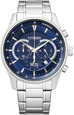 Herren Armbanduhr aus Edelstahl in der Farbe Silber-Blau 42mm, Wasserdichtigkeit: 10Bar, AN8190-51L