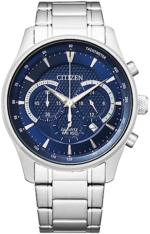 Herren Armbanduhr aus Edelstahl in der Farbe Silber-Blau 42mm, Wasserdichtigkeit: 10Bar, AN8190-51L