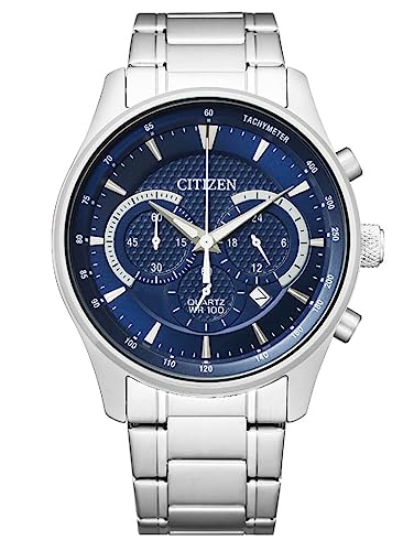 Herren Armbanduhr aus Edelstahl in der Farbe Silber-Blau 42mm, Wasserdichtigkeit: 10Bar, AN8190-51L