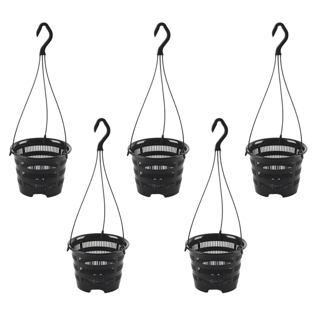 Happyyami 5pcs Plastic Hanging Orchid Plant Pot Small Hanging Flower Nursery Pots with Holes for Garden Balcony Decor 16cm Black