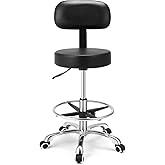 Kaleurrier Rolling Swivel Adjustable Heavy Duty Drafting Stool Chair for Salon Medical Kitchen Lab Clinic Dental Office and Home uses,with Wheels and Back Support (Black with Footrest)