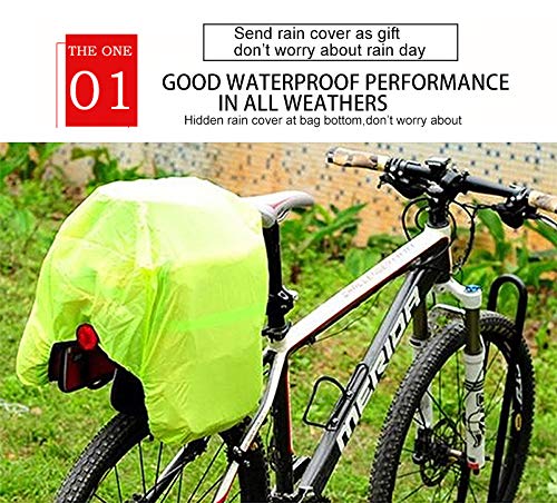 OneBelief Bike Pannier Bag with Rainproof Cover, [Reflective Patches] [Fastening Tapes] [Waterproof] [Durable] Bicycle Rear Rack Seat Handbag (Black) - Thumbnail 3