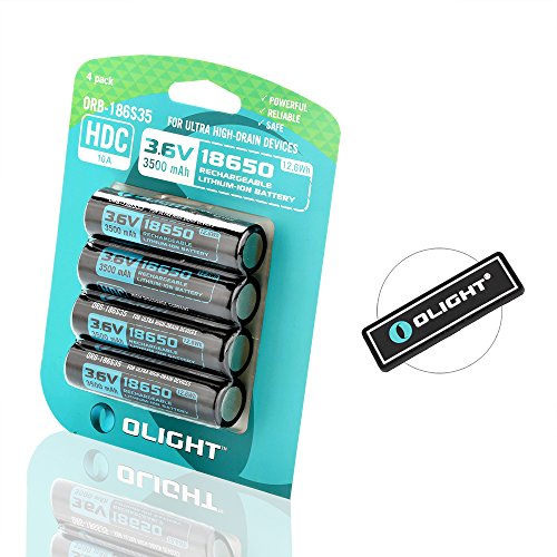 Bundle: Olight HDC 3500mAh-18650 Rechargeable Battery for Olight X7 Marauder / X7 Kit Back up Batteries, Pack of 4 with Olight Patch