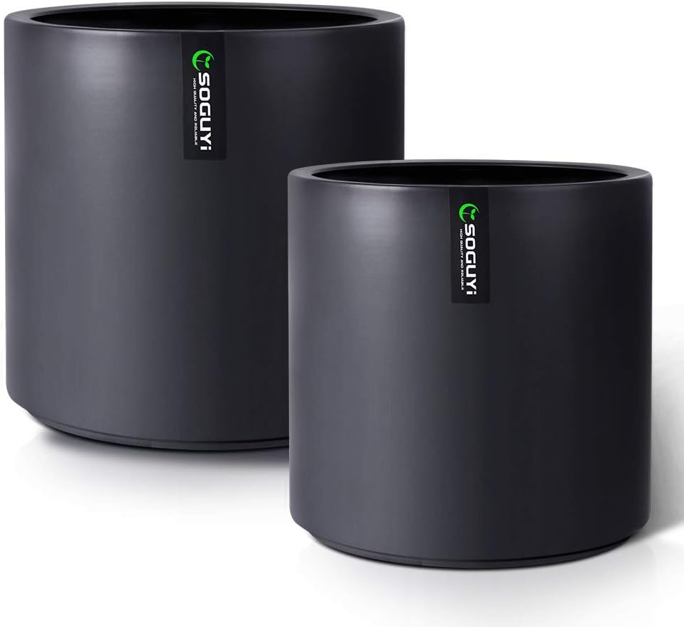 SOGUYI Plant Pots Set Black Matte Ceramic Planter for Outdoor, 8 Inch 10 Inch Flower Pot for Indoor, Planter with Drainage Holes and Plug, Modern Cylinder Planter for Home, Garden, Balcony, Office : Kitchen & Dining