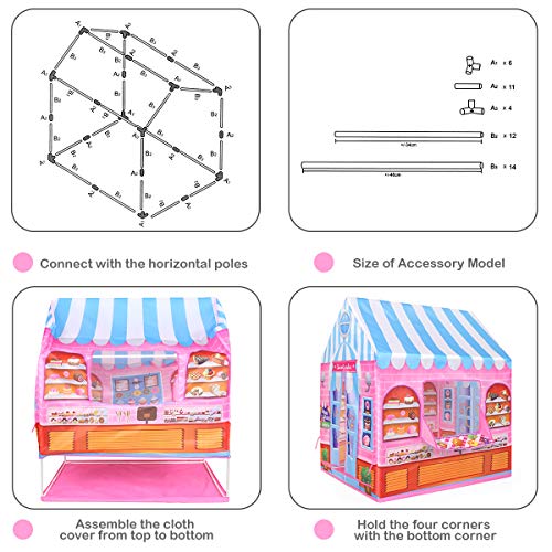 Anyshock Playhouse for Kids Tent,Candy Princess Castle Play House for 1-6 Year Old Children Boys Girls Baby Indoor Outdoor Gifts Toys (Pink) - Thumbnail 2