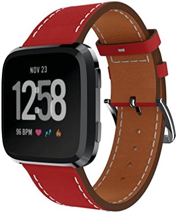 KisFace Fitbit Versa Replacement Leather Bands, Fitbit Accessories Wristbands Flower Print Series Strap for Fitbit Versa(Red)
