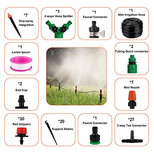 Homga Irrigation System Kit, 40M/130ft Drip Irrigation System, Drip Irrigation DIY Plant Garden Hose Watering Kit Garden Irrigation Micro Sprinkler Shrub Drip Kit Garden Irrigation for Landscape