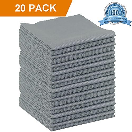 (20 Pack) 14in.x14in. Double Sided Microfiber Cleaning Cloths for Automotive Glasses Windows Screens Easily Remove Dust, Dirt, Fingerprints, Oil, Smudges, 100% Safe On All Delicate Surfaces-Grey