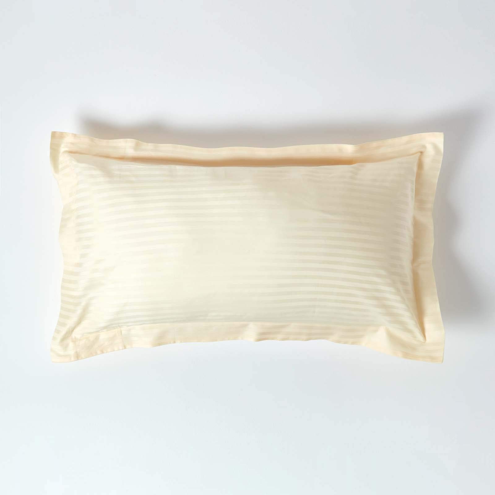 HOMESCAPES Pastel Yellow Pure Egyptian Cotton King Size Oxford Pillowcase 330 TC 500 Thread Count Percale Equivalent Satin Stripe Pillow Case