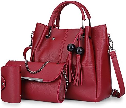 Zhuhaimei,3pcs PU Leather Tassel Handbag Women Shoulder Crossbody Bag Card Holder